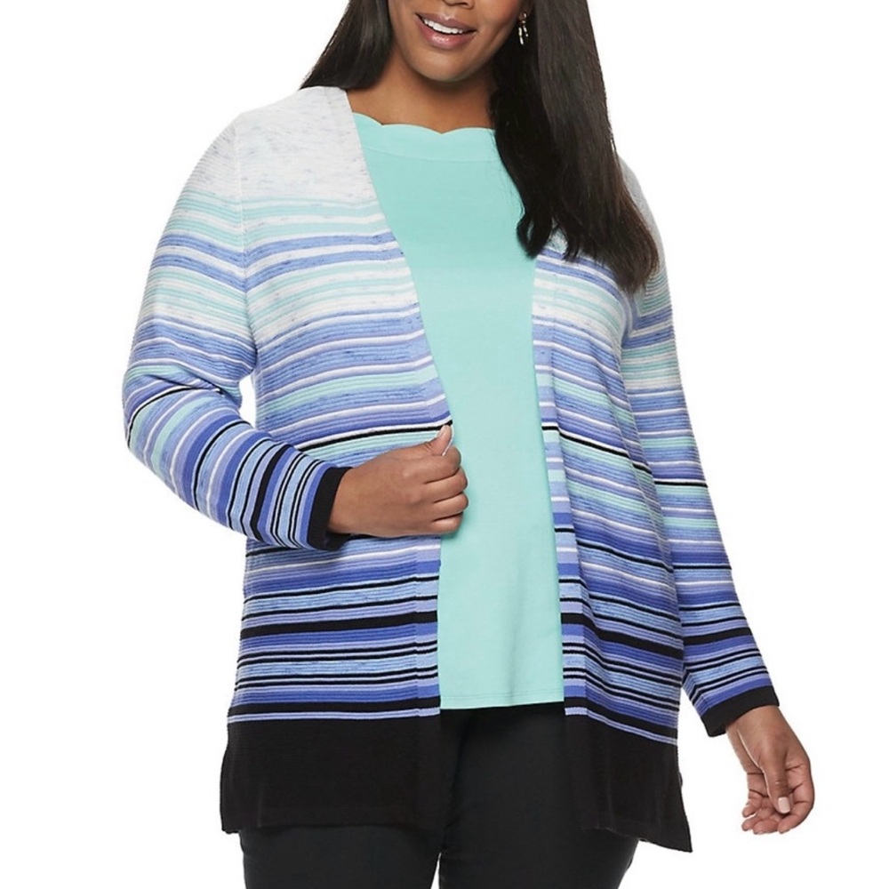 Croft & Barrow Striped Open Front Long Line Cardigan Women’s size 2X NEW